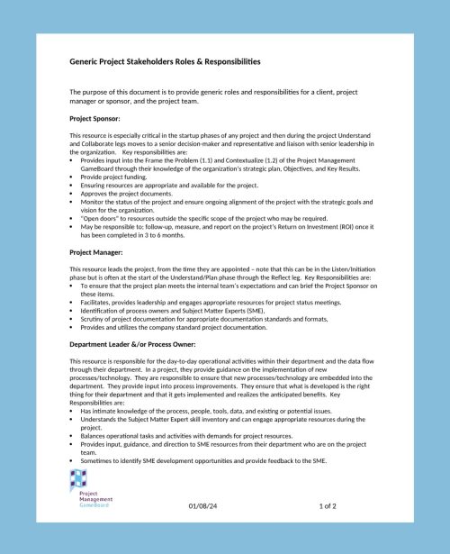 Project Roles and Responsibilities Template